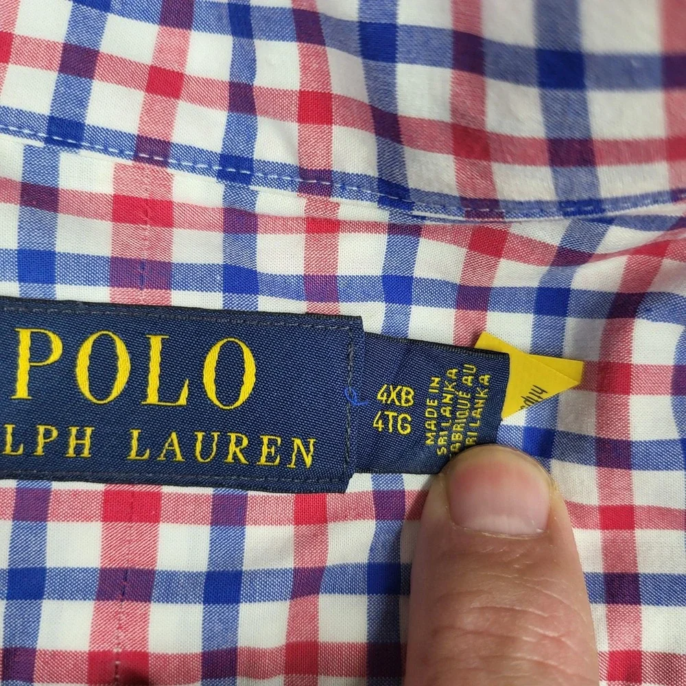 Polo Ralph Lauren Shirt Mens Big 4X Blue Check Long Sleeve Button Down Pony Logo